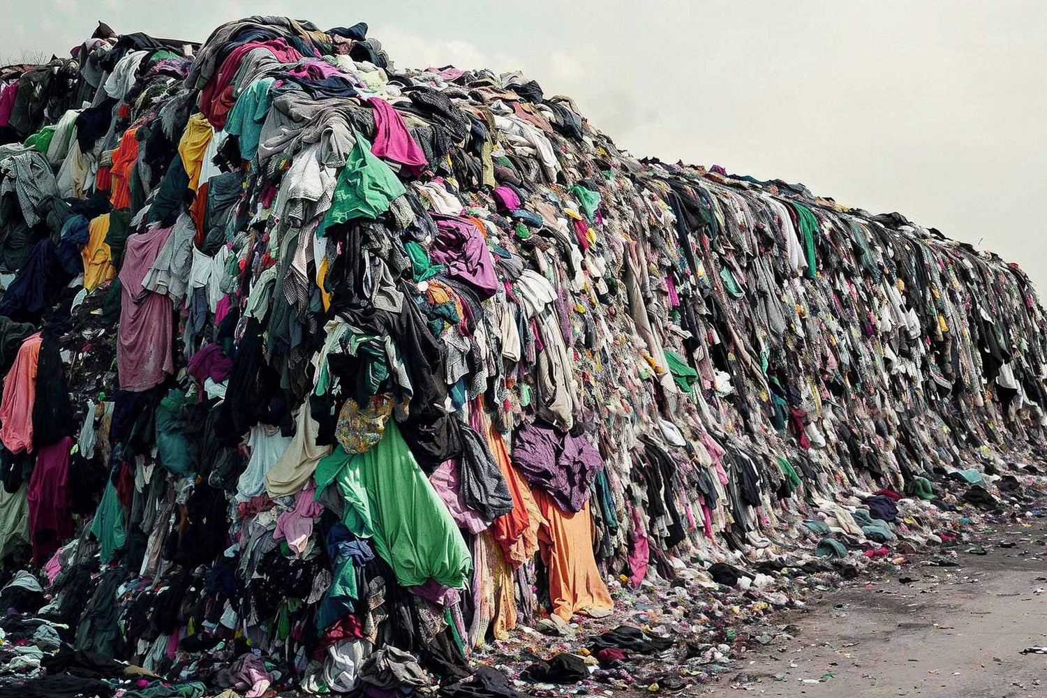 Meterhohe Berge aufgetürmter, weggeworfener Kleidung.